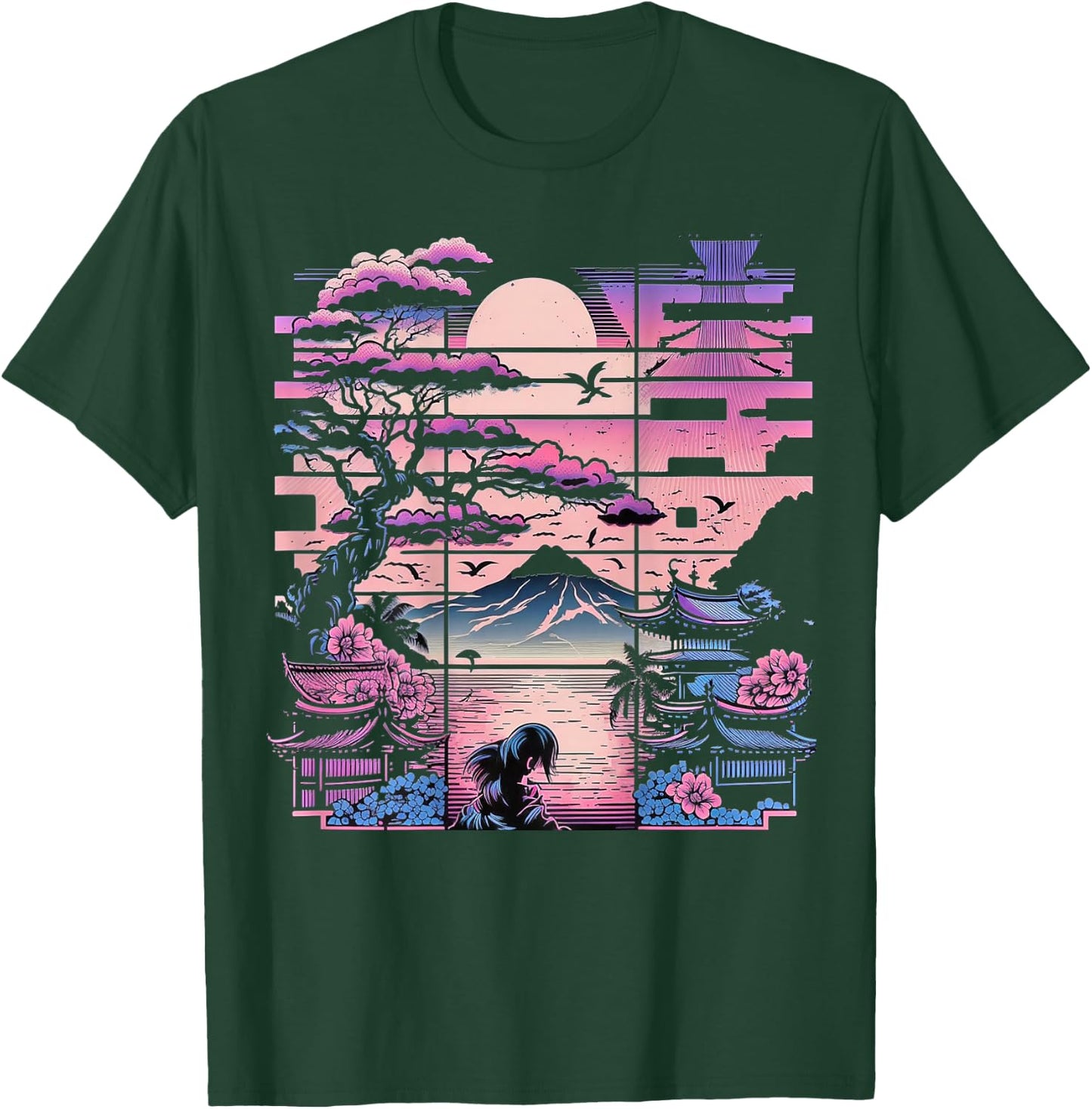 Backprint Japan Aesthetic Vaporwave Cherry Blossom T-Shirt - T-Shirt | Forest