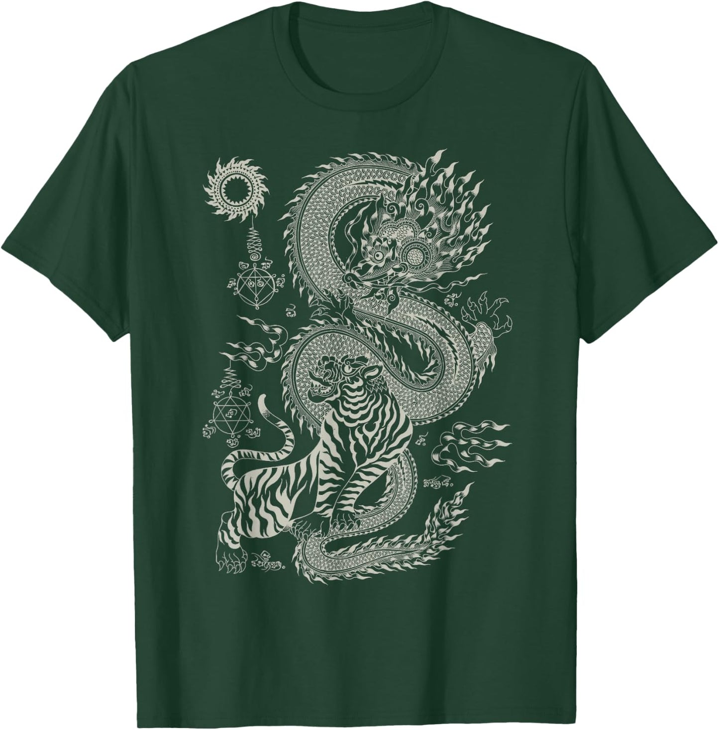 Thai Talisman Tiger Dragon Thailand Traditional Art Graphic T-Shirt - T-Shirt | Forest