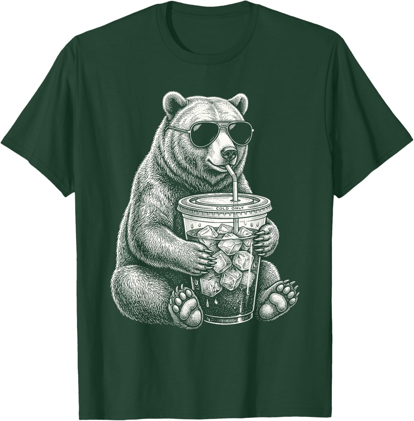 Bear Drinking Iced Coffee Funny Animal Meme Men Women T-Shirt - T-Shirt | Forest