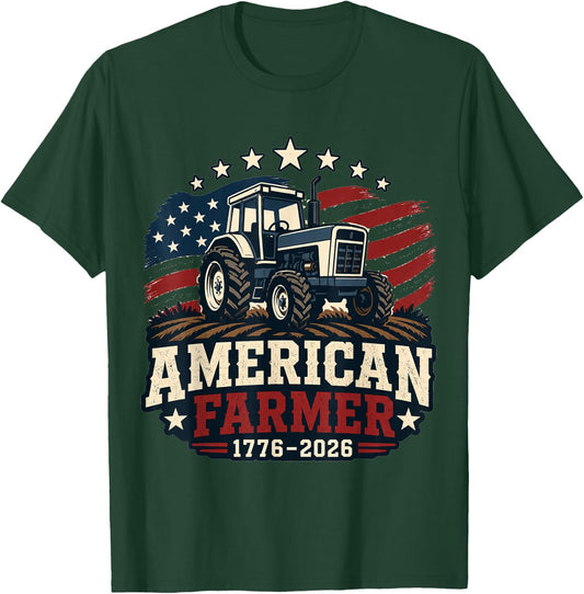 American Farmer 250 4th of July Tractor 1776 2026 T-Shirt - T-Shirt | Forest