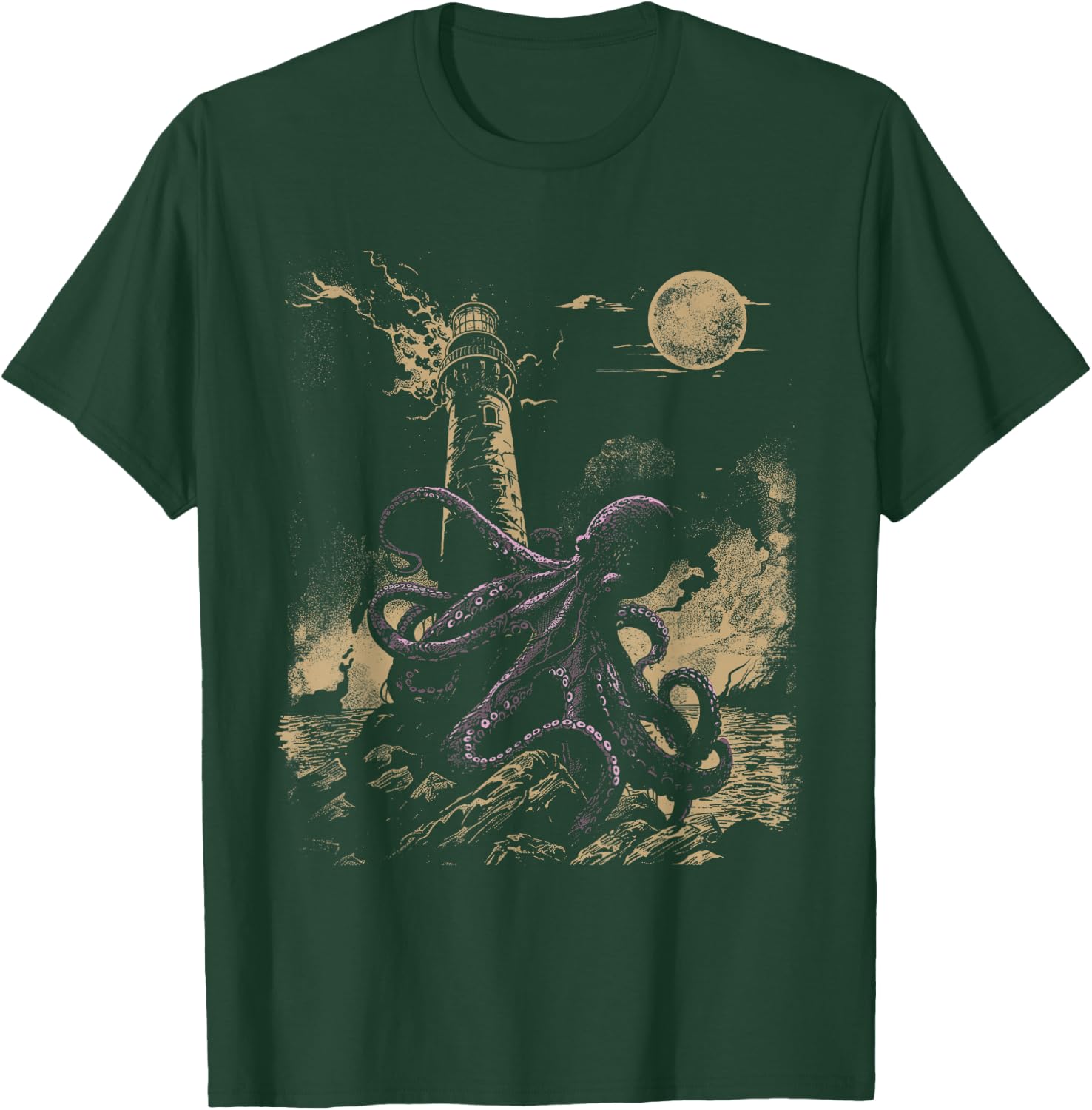 Nautical Lighthouse Octopus T-Shirt - T-Shirt | Forest