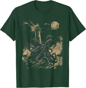 Nautical Lighthouse Octopus T-Shirt - T-Shirt | Forest