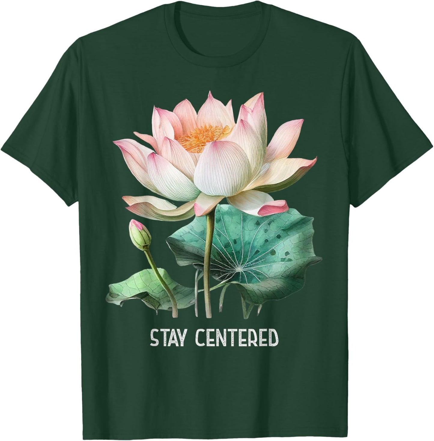 Mindfulness Saying Minimal Yoga Stay Centered T-Shirt - T-Shirt | Forest