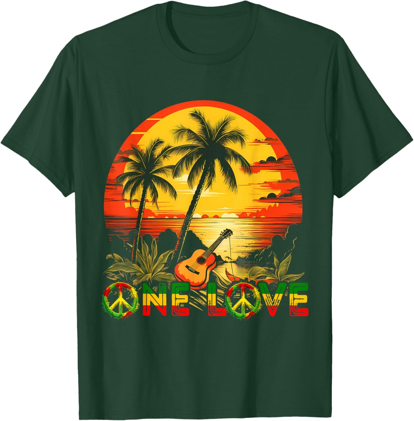 Rasta Reggae Sunset Guitarist Guitar Jamaica Reggae Music , black T-Shirt - T-Shirt | Forest