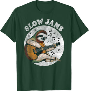 Slow Jams Sloth Playing Acoustic Guitar – Funny Music T-Shirt - T-Shirt | Forest