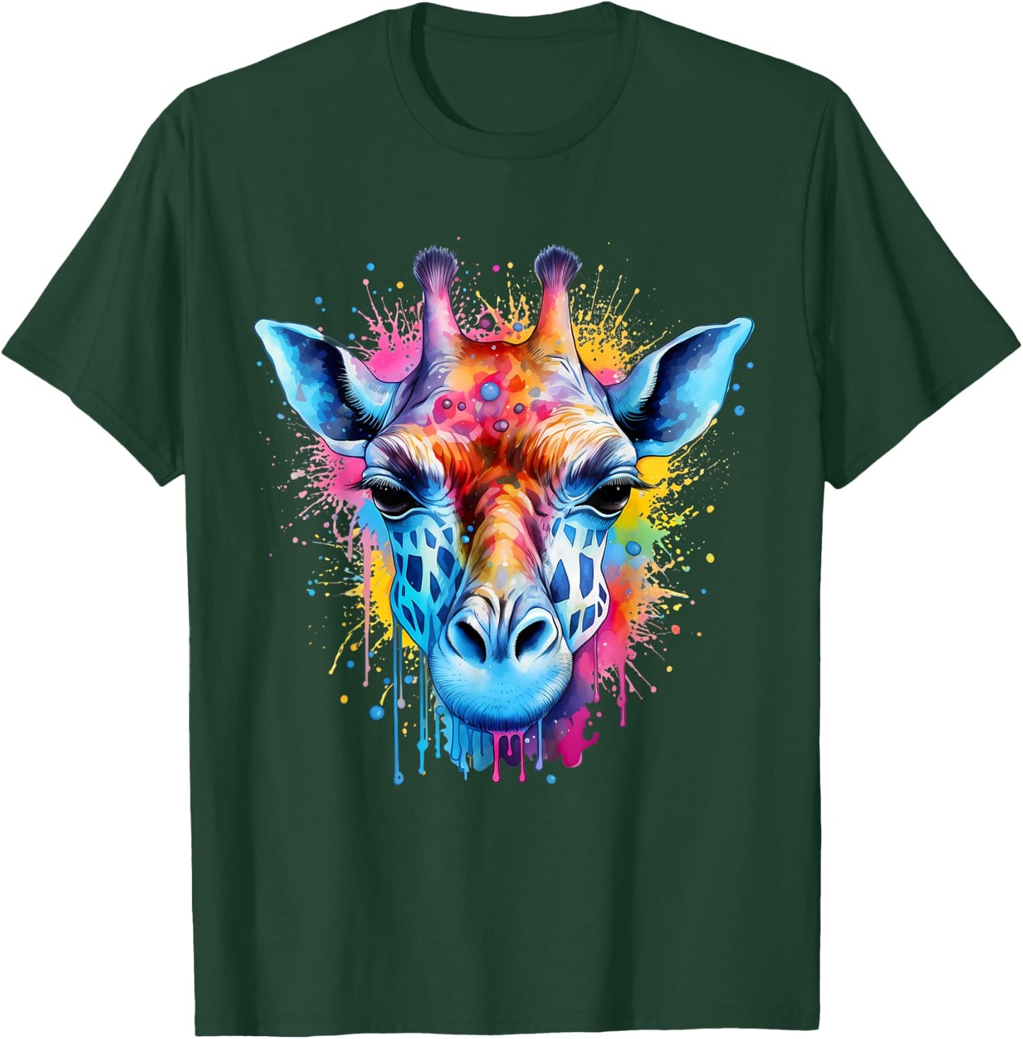 Giraffe Wildlife Artwork Portrait Colorful Splash Savanna T-Shirt - T-Shirt | Forest