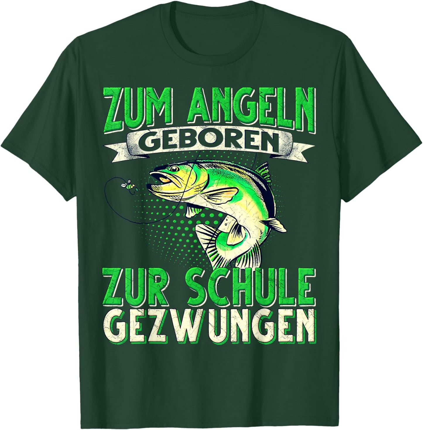 with German Text "Zum Angeln Geboren Zum Angeln Geboren Zur Schule Gezw, black T-Shirt - T-Shirt | Forest