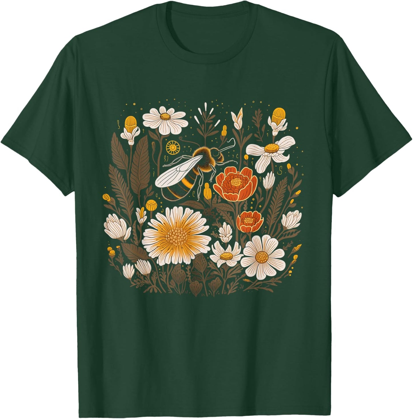 Bee Flowers Botanical Vintage Floral Beekeeping Beekeeper T-Shirt - T-Shirt | Forest