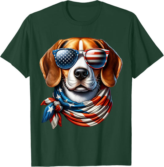 Beagle Wearing USA Flag Sunglasses 4th of July Patriotic Dog Men T-Shirt - T-Shirt | Forest