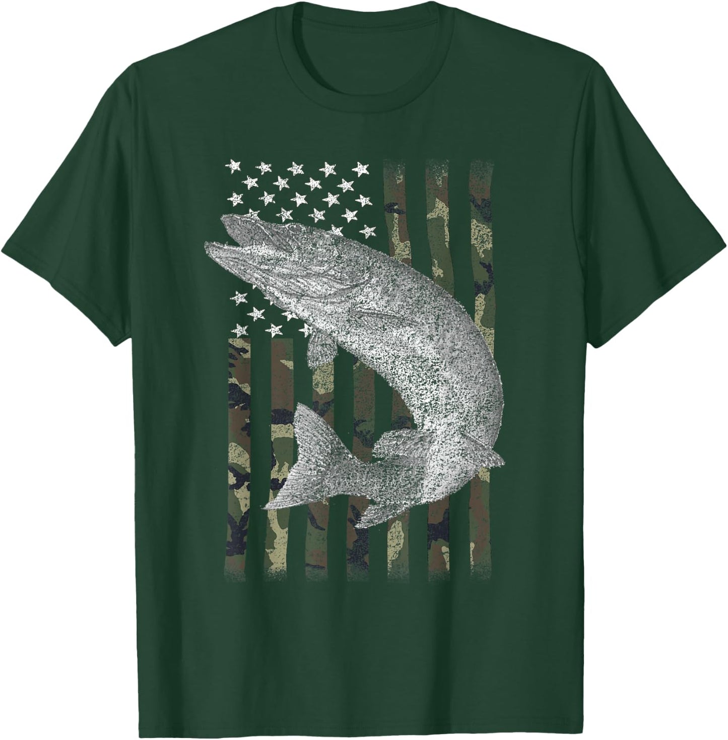 Musky Fishing Camouflage Flag Muskie T-Shirt - T-Shirt | Forest