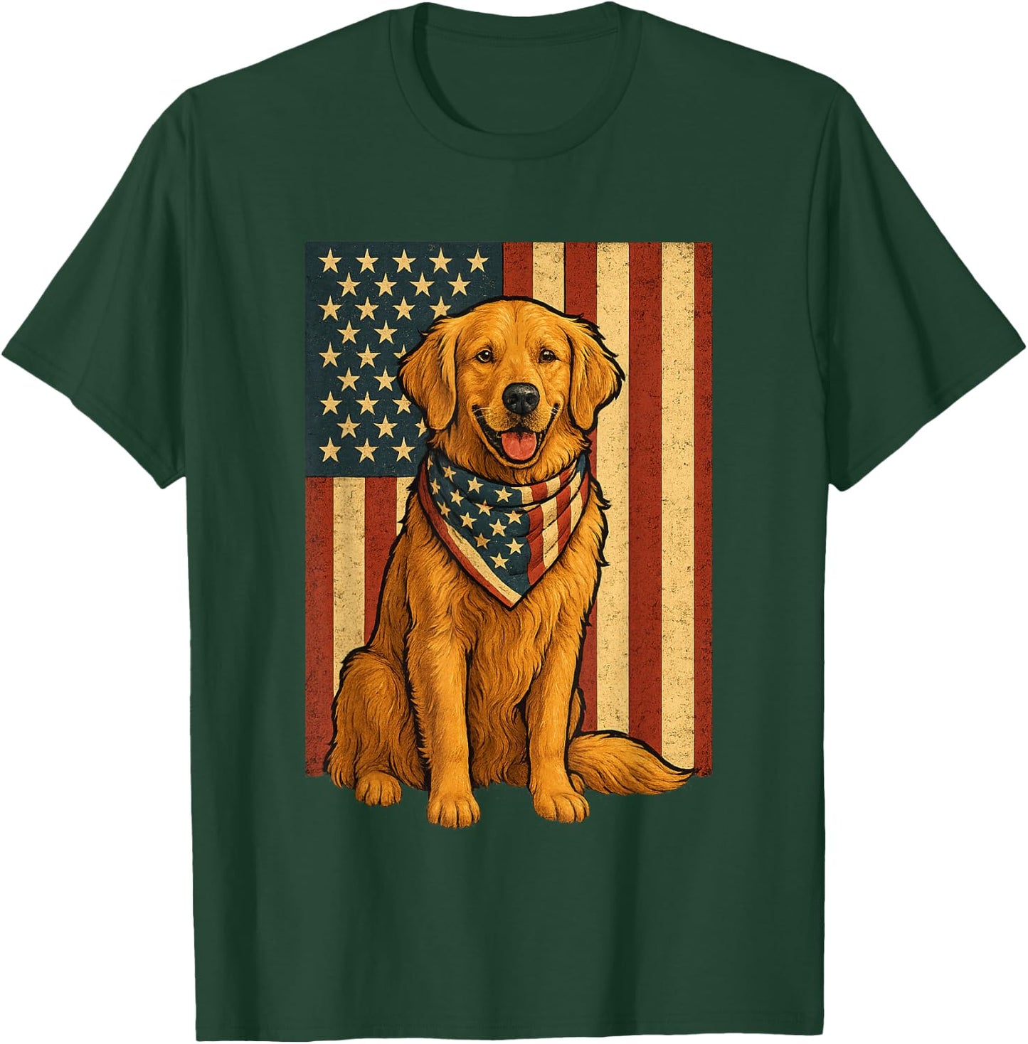 Golden Retriever American Flag Bandana 4th of July T-Shirt - T-Shirt | Forest