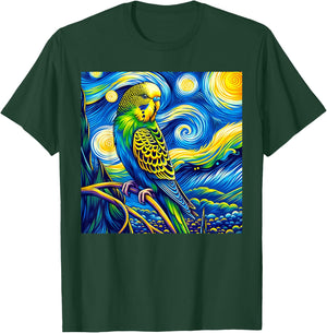 Budgie Parakeet Parrot Budgerigar Bird Starry Night Van Gogh T-Shirt - T-Shirt | Forest