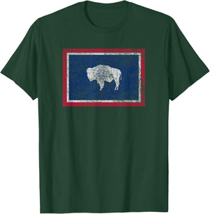 State of Wyoming Flag Bison Cheyenne Jackson Hole T-Shirt - T-Shirt | Forest
