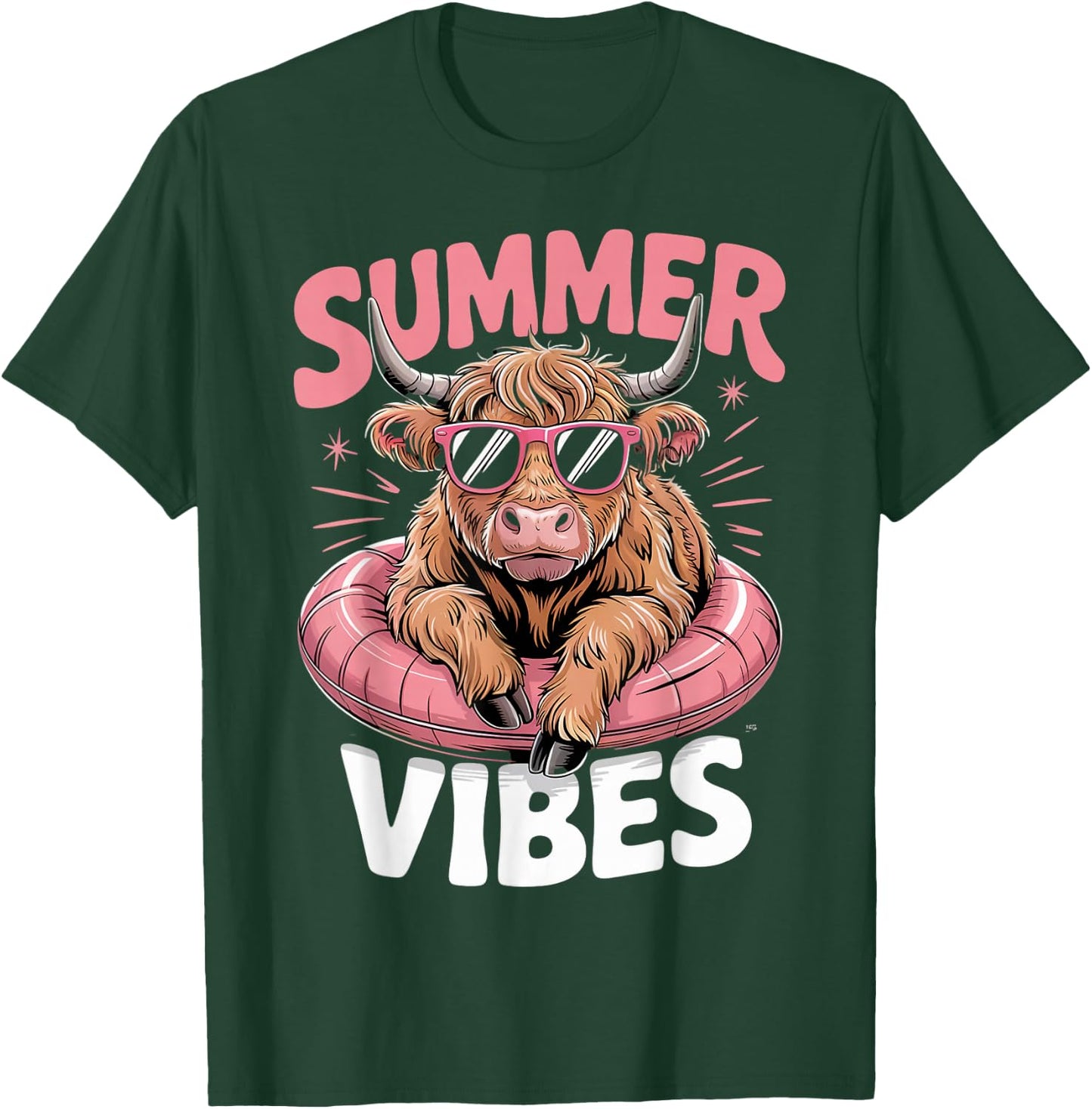 Summer Vibes Farm Farmer Scottish Beach Highland Cows T-Shirt - T-Shirt | Forest