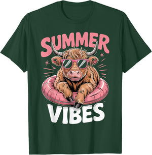 Summer Vibes Farm Farmer Scottish Beach Highland Cows T-Shirt - T-Shirt | Forest