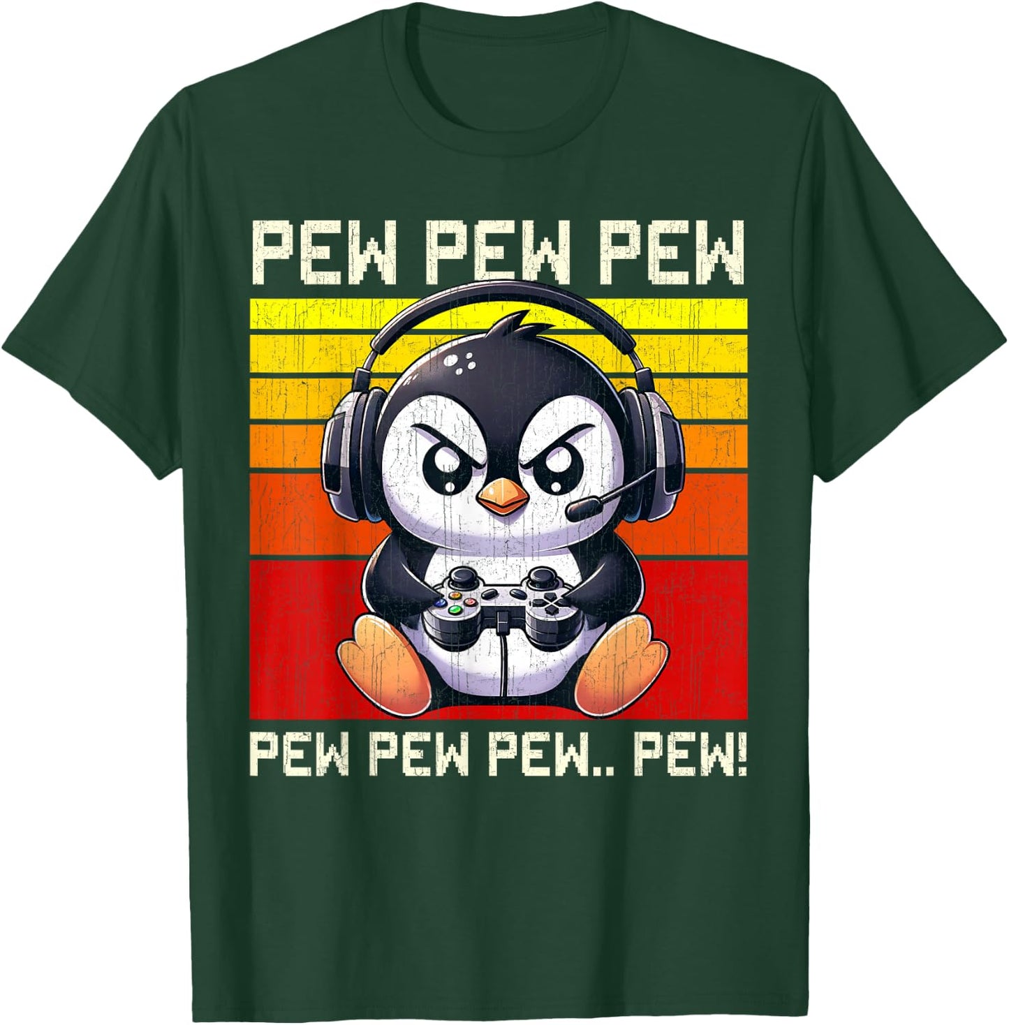 Penguin Gamer Pew Funny Video Games Vintage Boys Men Girls T-Shirt - T-Shirt | Forest