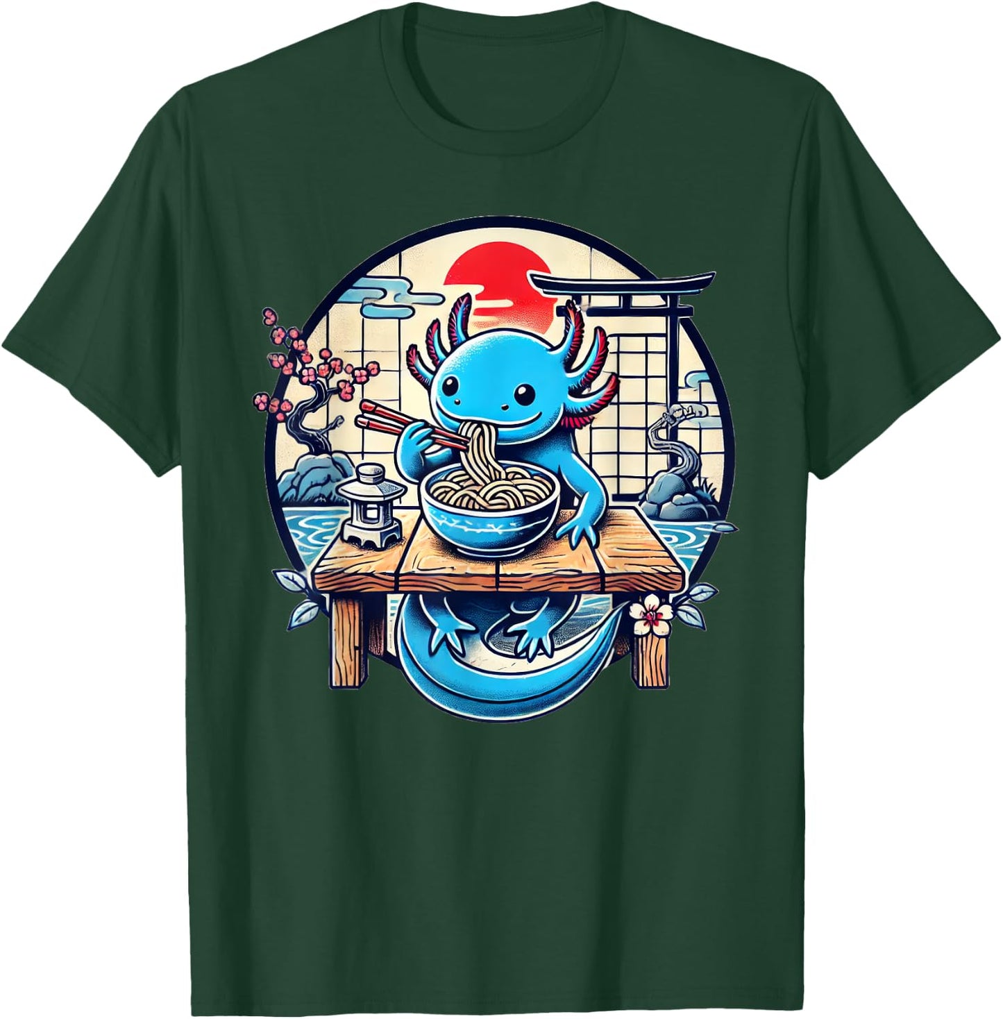 Kawaii Axolotl Eating Ramen Noodles Japanese T-Shirt - T-Shirt | Forest