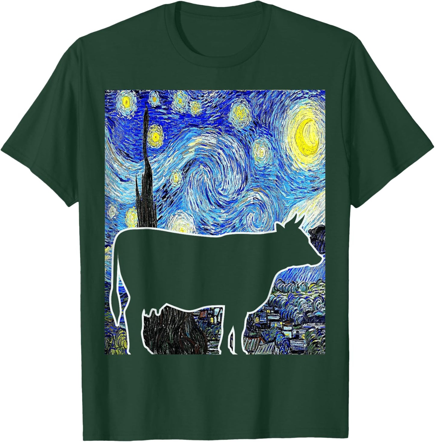 Cow Starry Night Van Gogh Funny Cow Farmer T-Shirt - T-Shirt | Forest