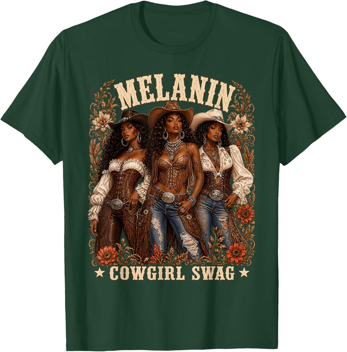 Cowgirl African Melanin Cow Girl Outfit T-Shirt - T-Shirt | Forest