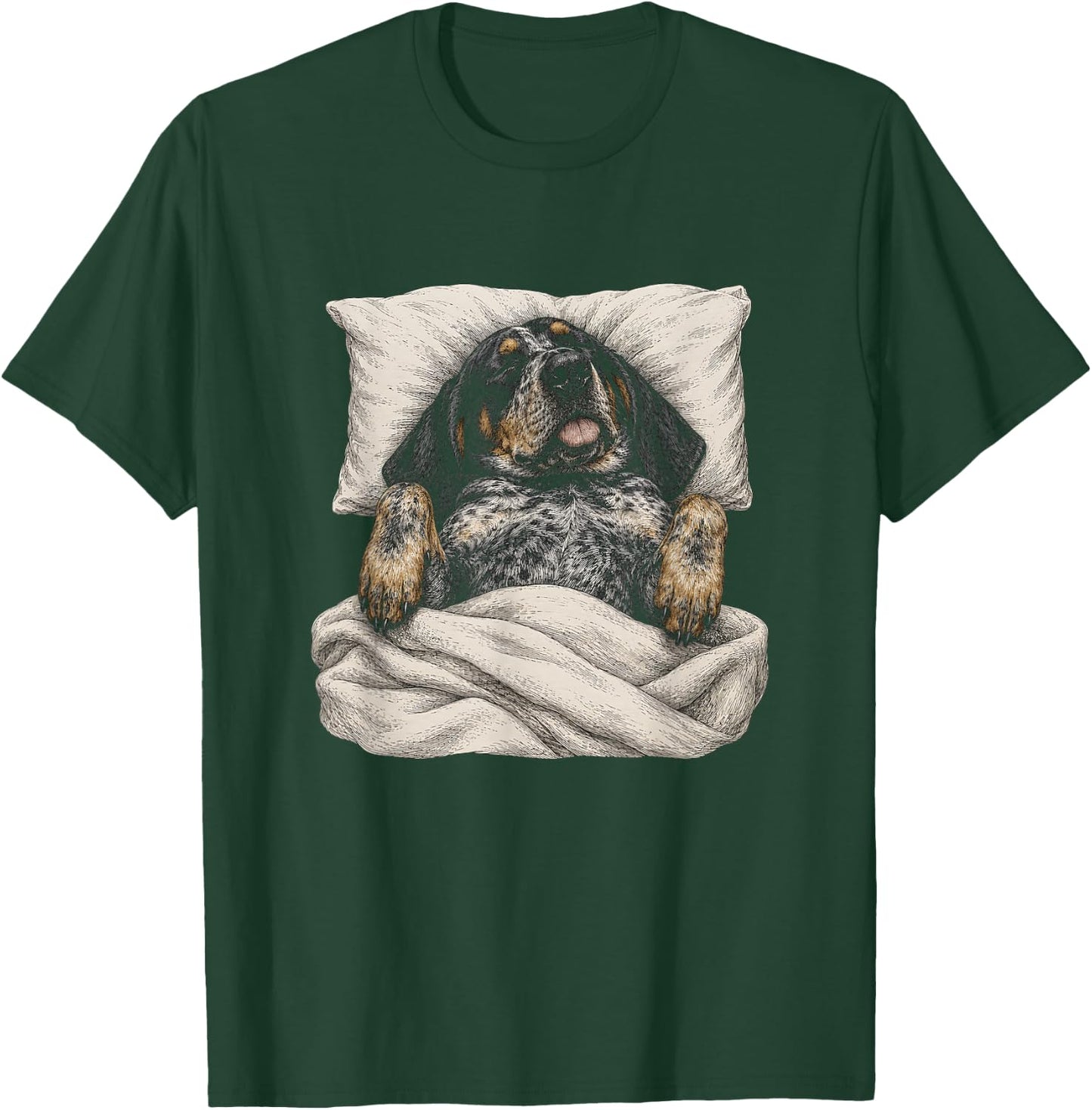 Sleeping Funny Bluetick Coonhound Artwork Design T-Shirt - T-Shirt | Forest