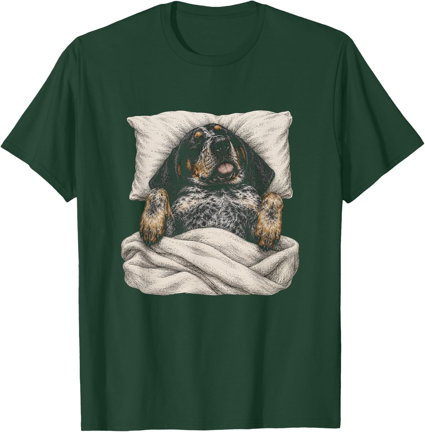 Sleeping Funny Bluetick Coonhound Artwork Design T-Shirt - T-Shirt | Forest