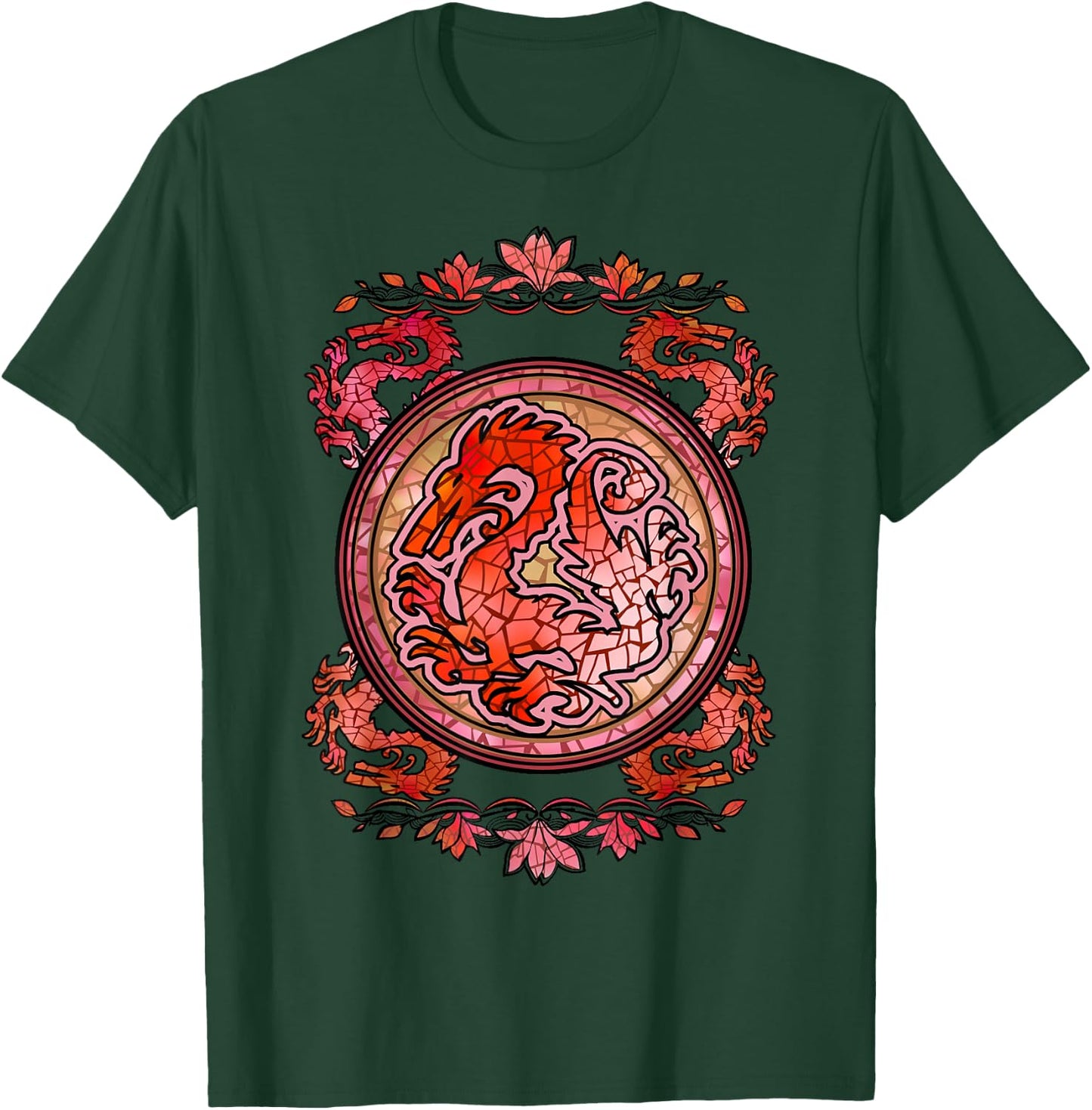 Disney Mulan Stained Glass Dragon Emblem Graphic T-Shirt - T-Shirt | Forest