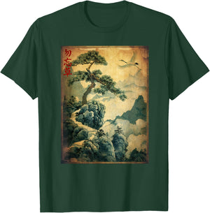 Japanese vintage designs Japanische Holzschnittkunst: Kraniche und Kiefer. Japanisches Kanji T-Shirt - T-Shirt | Forest
