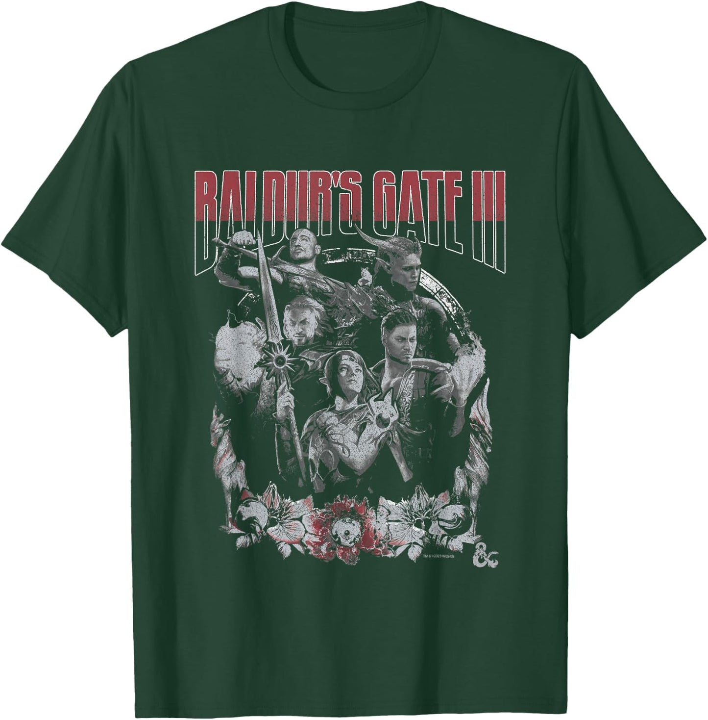 Dungeons & Dragons Baldur's Gate Distressed Floral Frame T-Shirt - T-Shirt | Forest