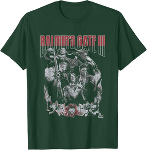 Dungeons & Dragons Baldur's Gate Distressed Floral Frame T-Shirt - T-Shirt | Forest