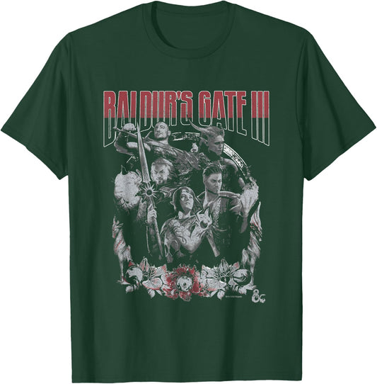 Dungeons & Dragons Baldur's Gate Distressed Floral Frame T-Shirt - T-Shirt | Forest
