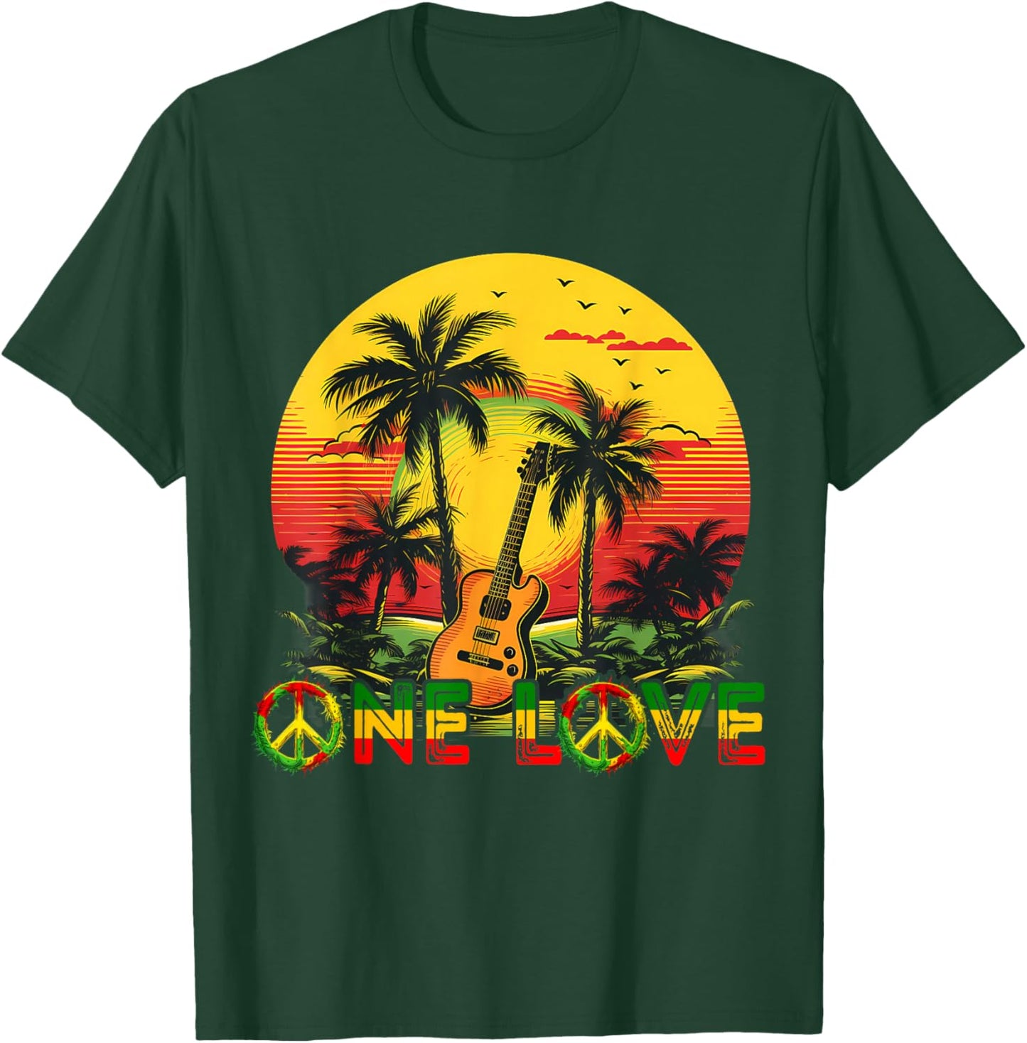 Guitarist Rasta Reggae Sunset Jamaica Reggae Music Guitar , Black, S T-Shirt - T-Shirt | Forest