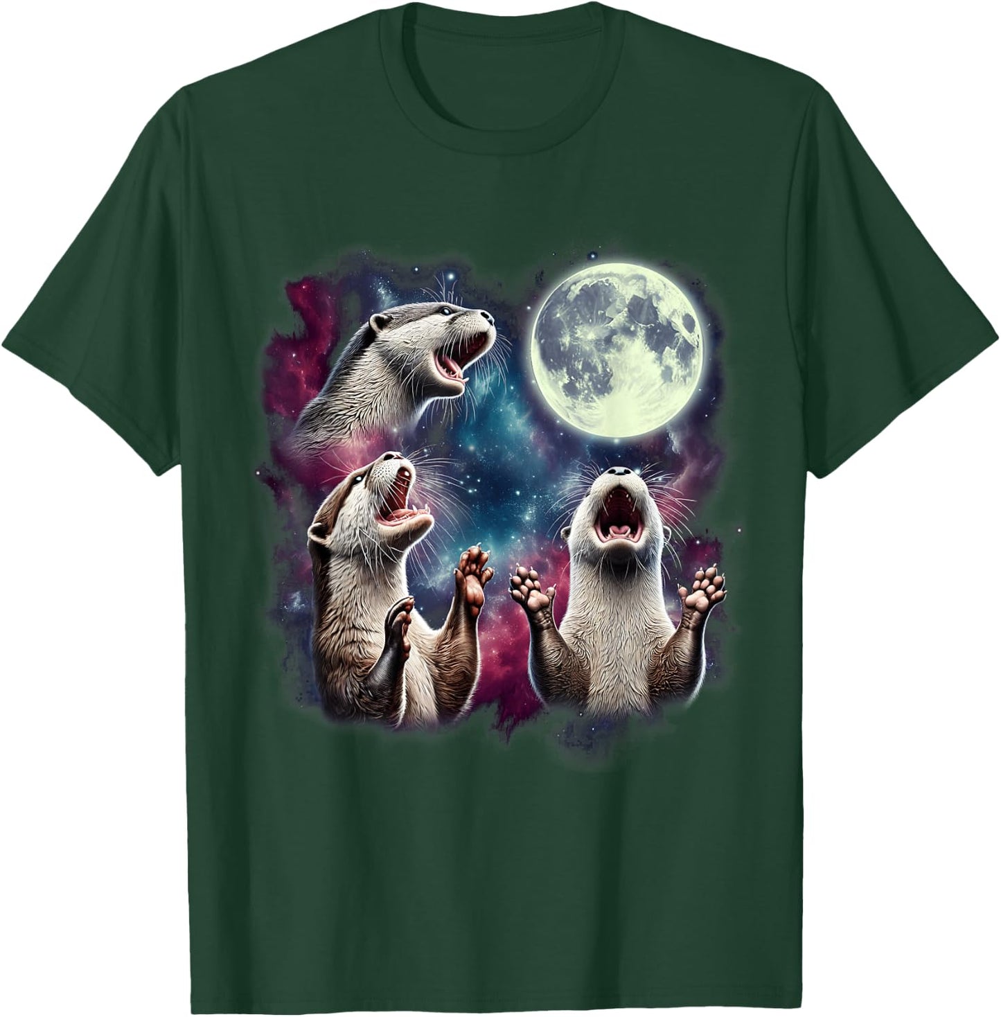 Three Otters Howling at Moon Funny Weird Cursed Meme T-Shirt - T-Shirt | Forest