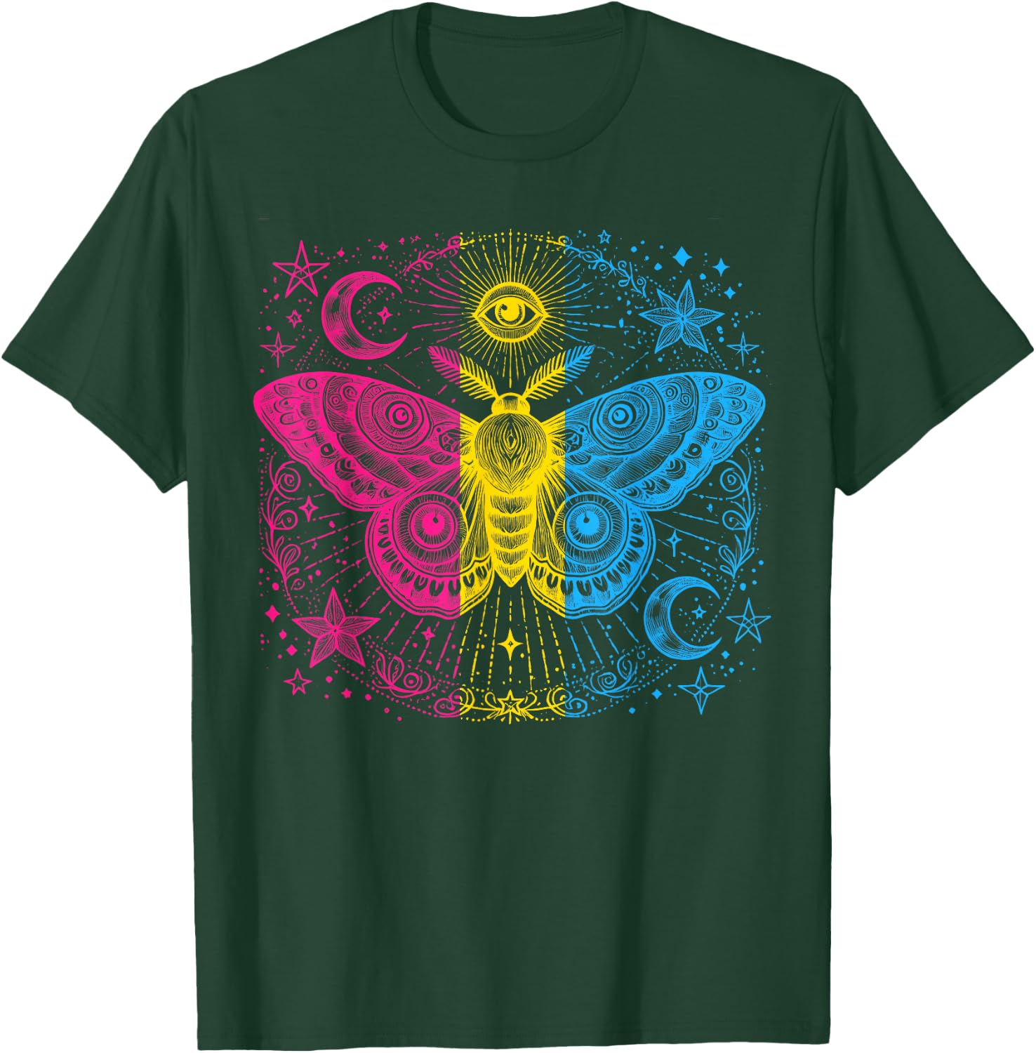 Pansexual Pride Mystical Moth LGBTQ Pan Flag Colors Art T-Shirt - T-Shirt | Forest