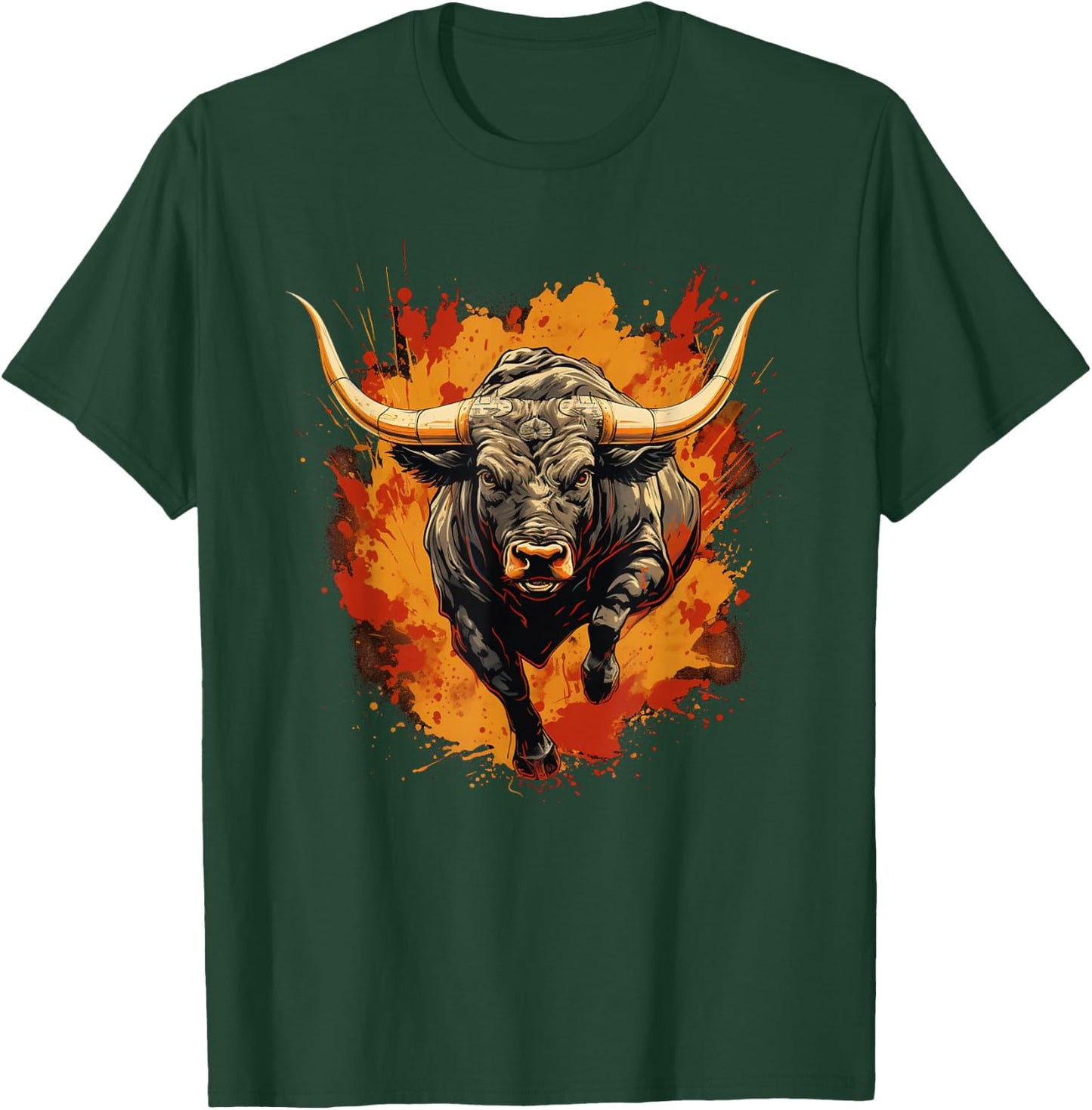 Cool Spanish Bull with Big Horns , black T-Shirt - T-Shirt | Forest