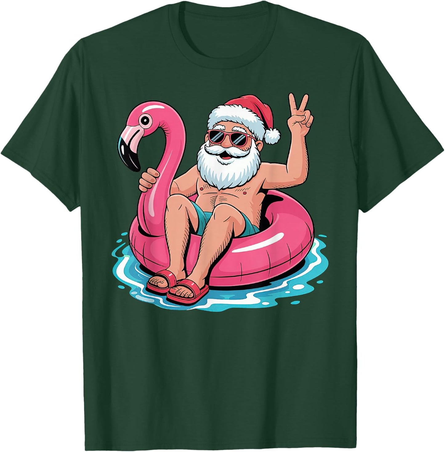 Christmas In July Santa Flamingo Summer Xmas T-Shirt - T-Shirt | Forest
