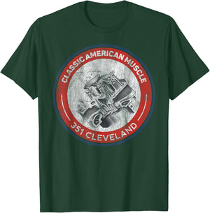 351 Cleveland Canted Valve Musclecar Retro Logo T-Shirt - T-Shirt | Forest