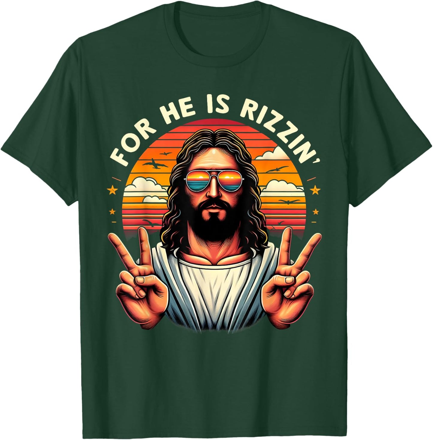 For He Is Rizzen Jesus Is Rizzen Christian Jesus Jokes T-Shirt - T-Shirt | Forest