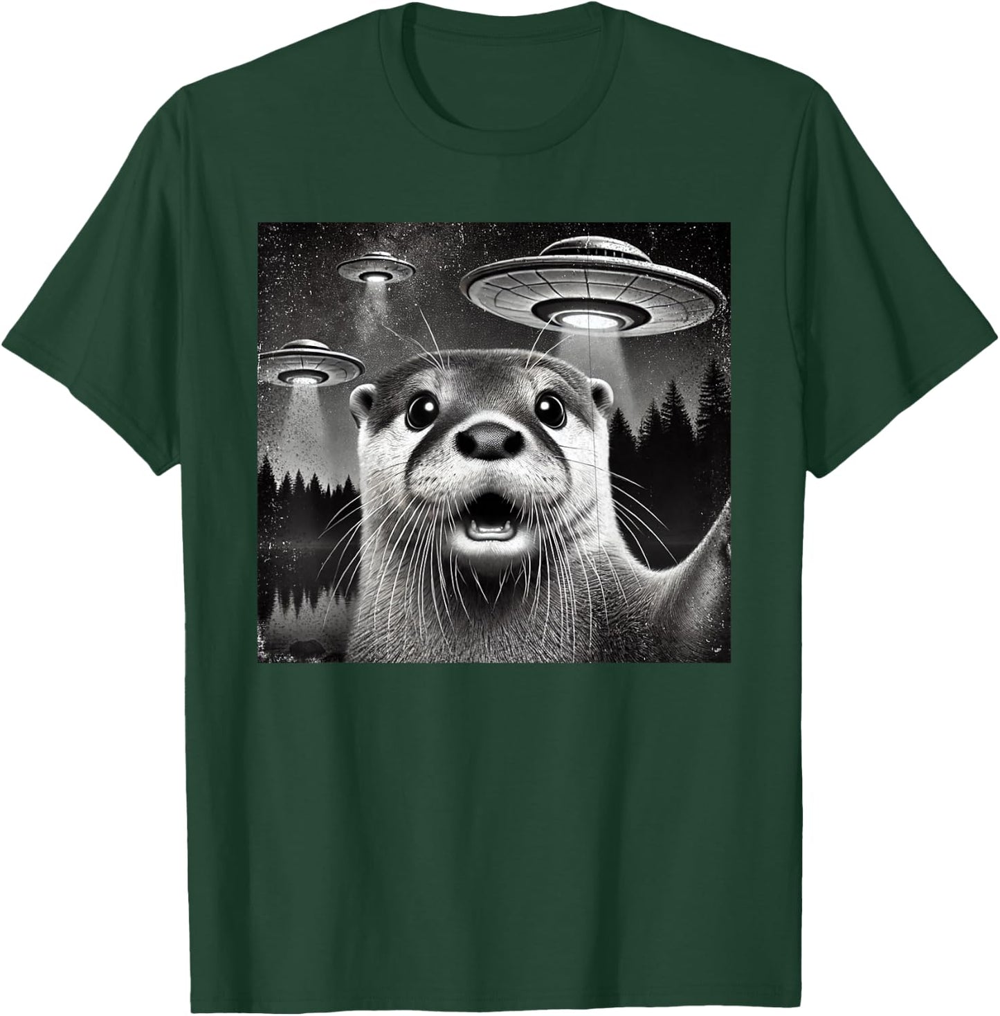 Funny otter Selfie with Alien UFO otters and alien lovers T-Shirt - T-Shirt | Forest