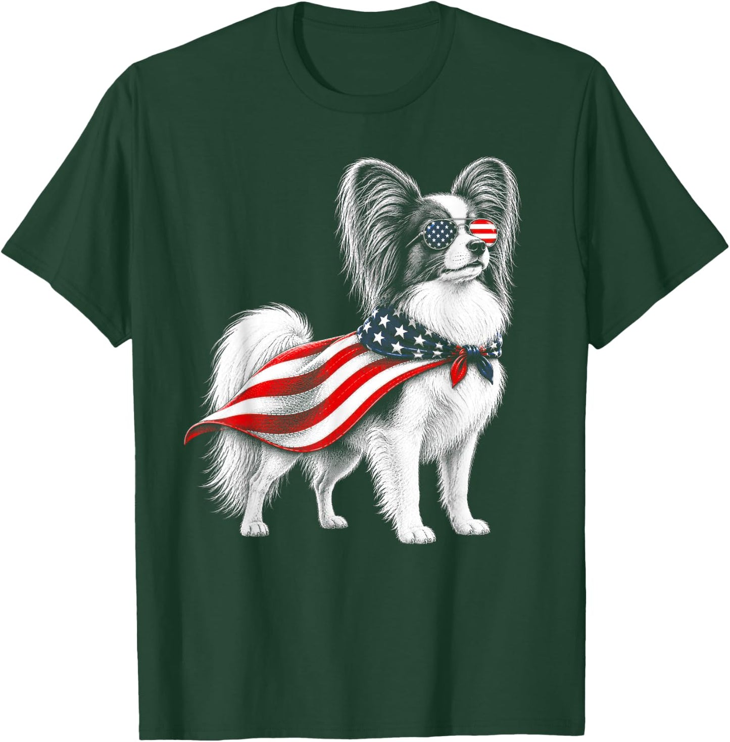 Papillon Dog 4th of July US American Flag Patriotic T-Shirt - T-Shirt | Forest