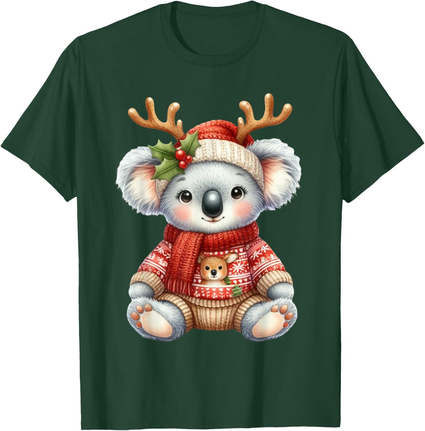 Koala Reindeer Hat Santa Christmas Funny Koala Xmas T-Shirt - T-Shirt | Forest