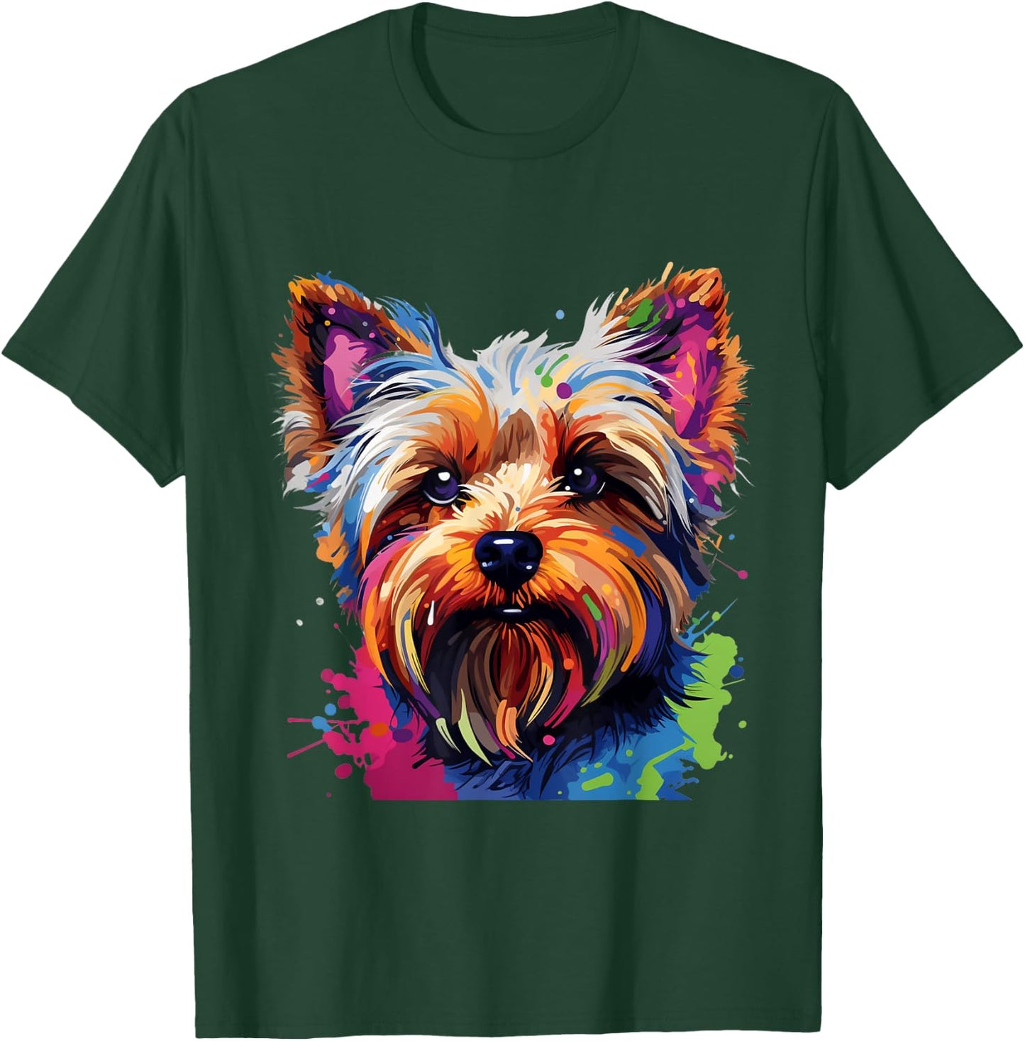 Cool Colorful Yorkshire Terrier Portrait Graphic T-Shirt - T-Shirt | Forest