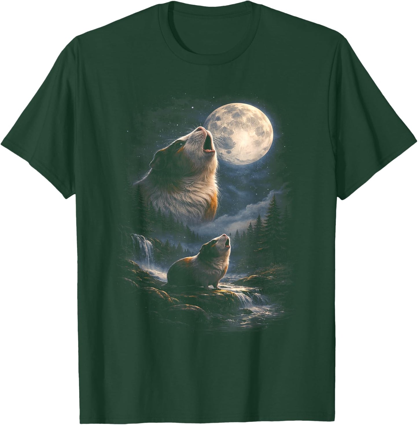 Funny Guinea Pigs Howling at The Moon Funny Pet Guinea Pig T-Shirt - T-Shirt | Forest