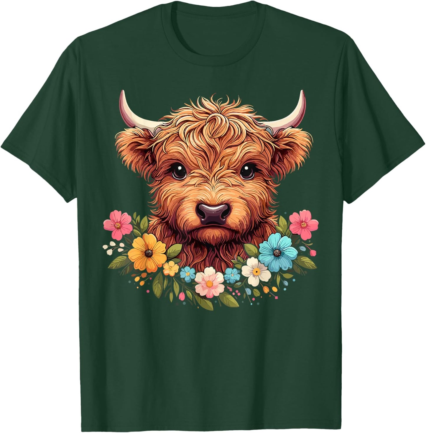 Baby Highland Cow Flowers Scottish Farm T-Shirt - T-Shirt | Forest