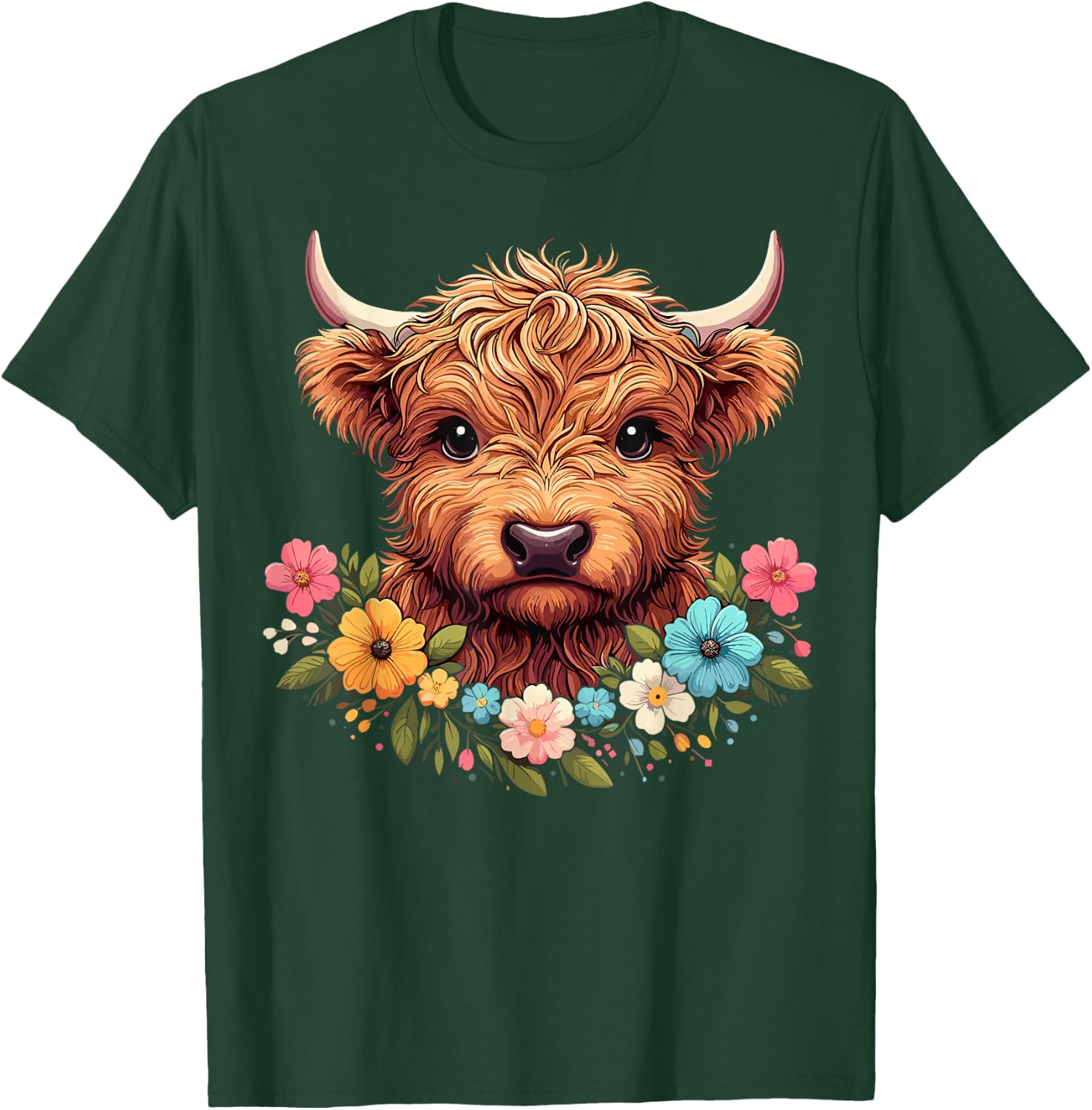Baby Highland Cow Flowers Scottish Farm T-Shirt - T-Shirt | Forest
