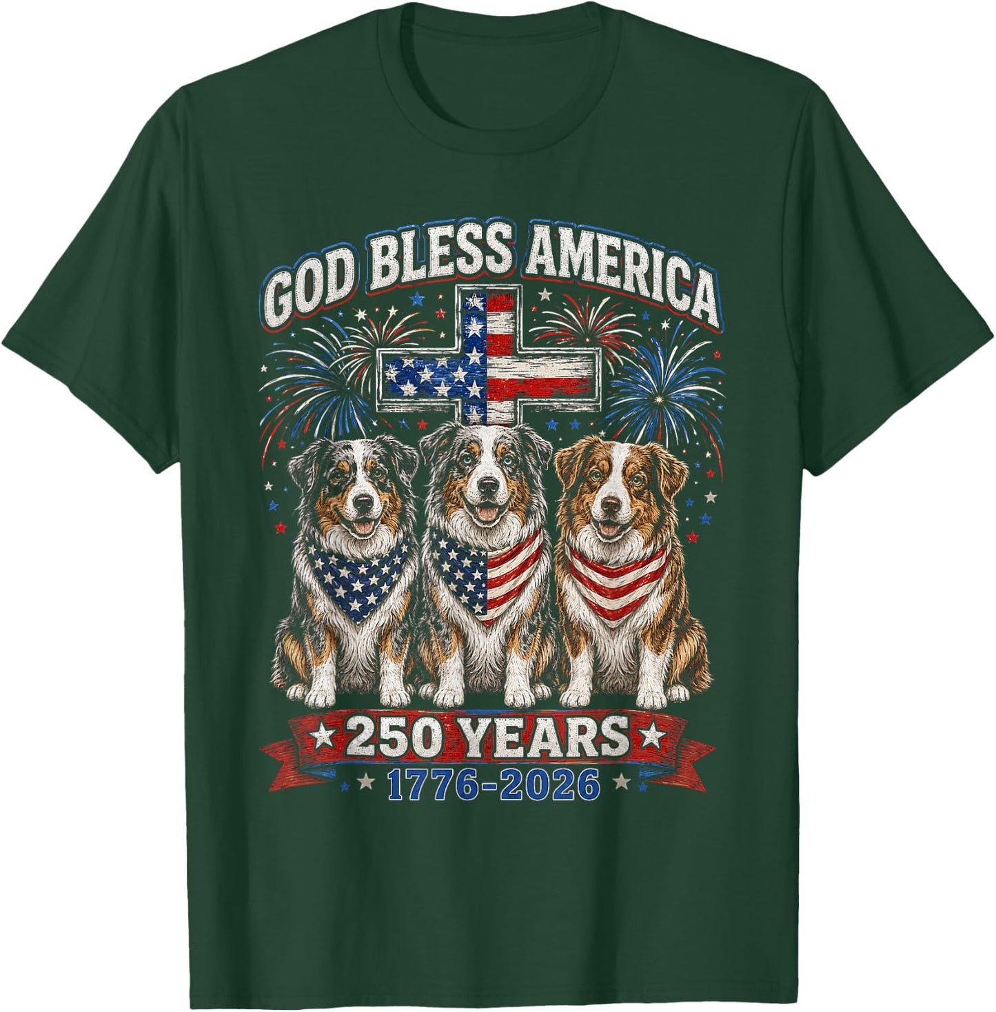 250 Years America Australian Shepherd Dog USA 4th of July T-Shirt - T-Shirt | Forest
