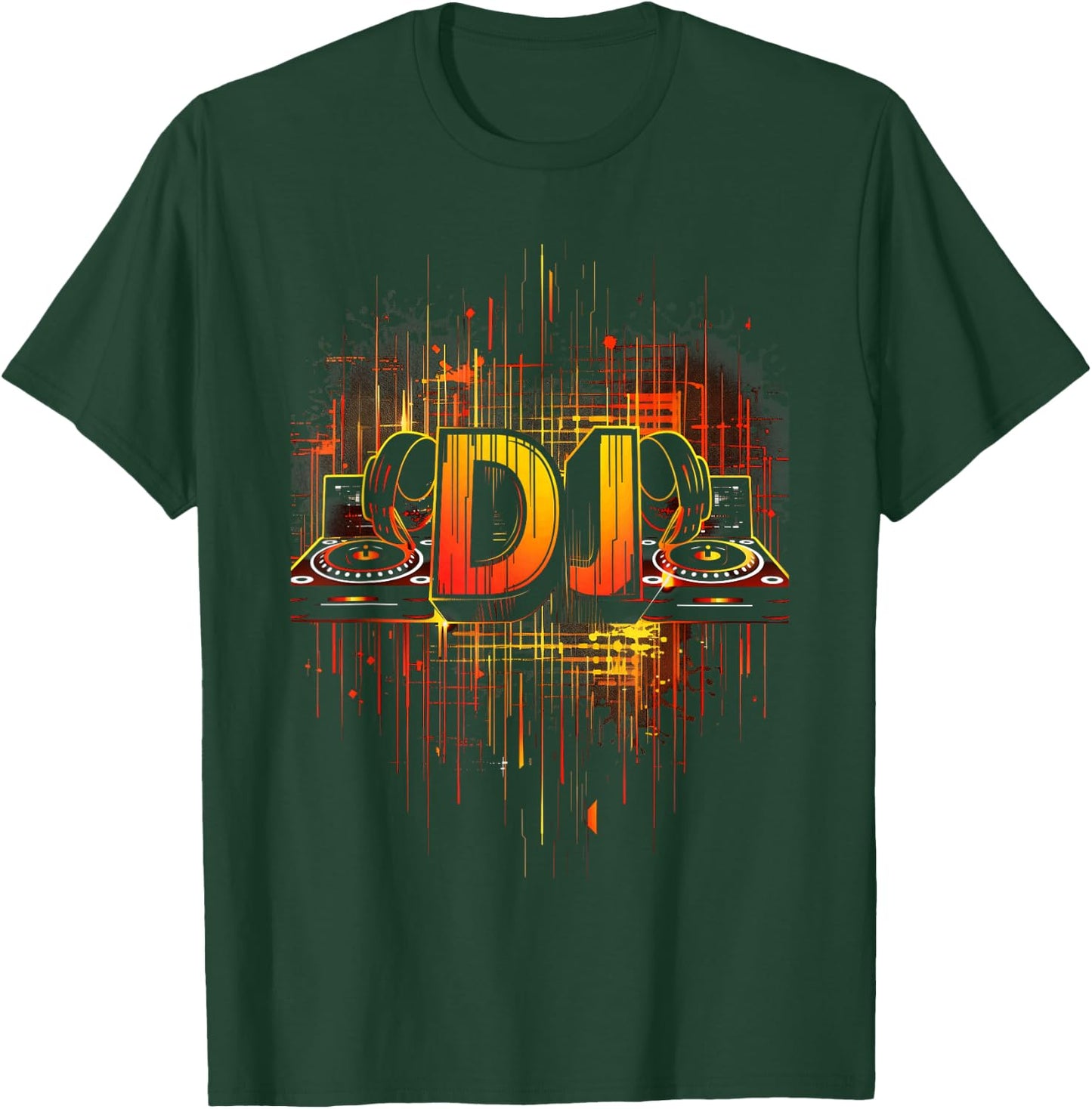 DJ a designer artist with headphones and turntables , Black, S T-Shirt - T-Shirt | Forest