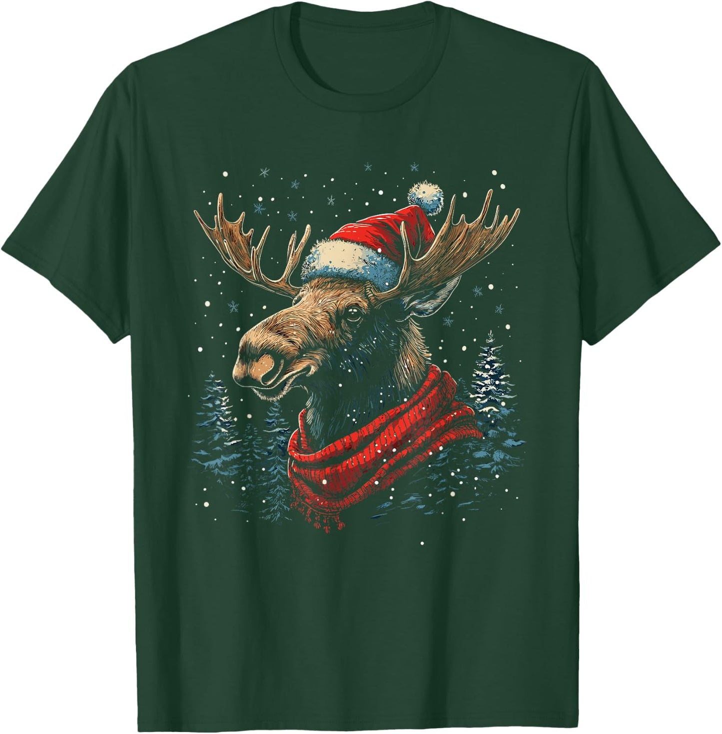 Moose Santa Hat Christmas Pajama Funny Moose Xmas T-Shirt - T-Shirt | Forest