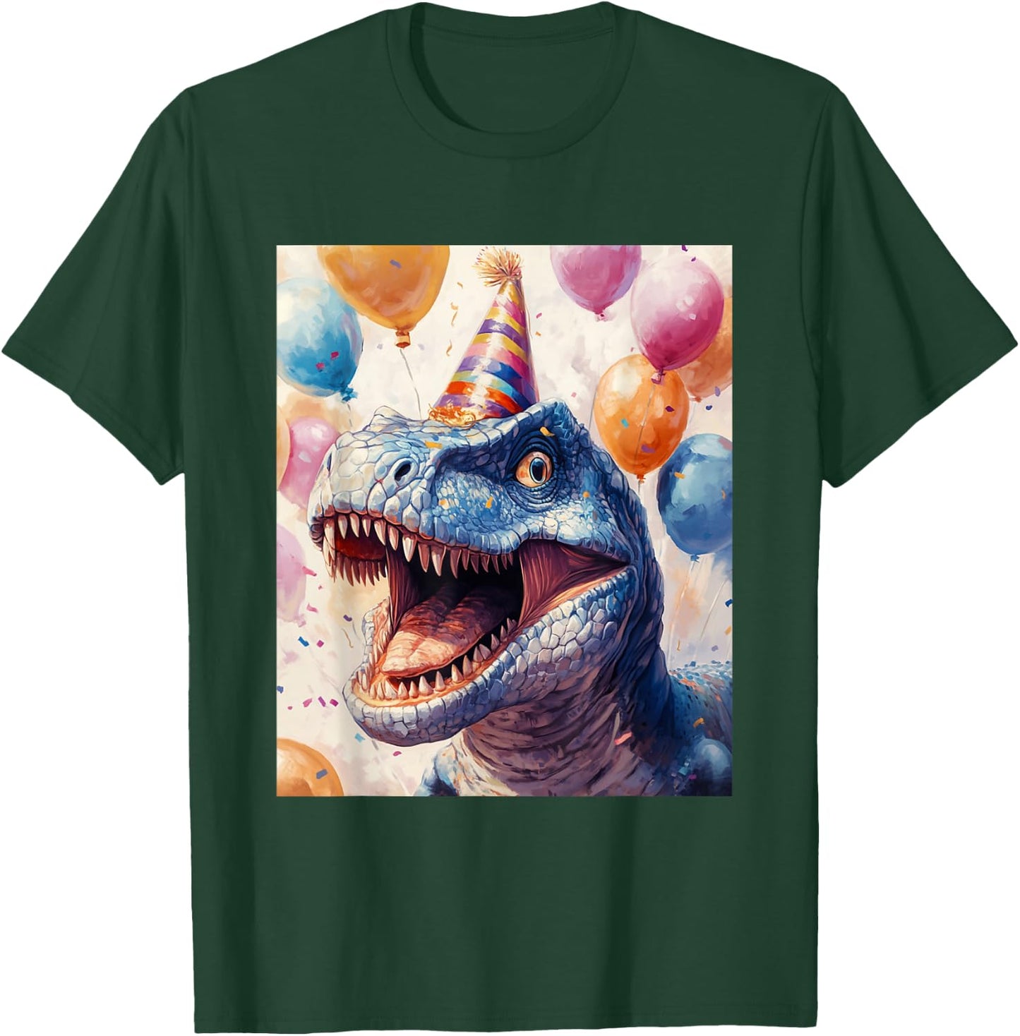 Carnotaurus Dino Retro Art Birthday Balloons Party Hat T-Shirt - T-Shirt | Forest
