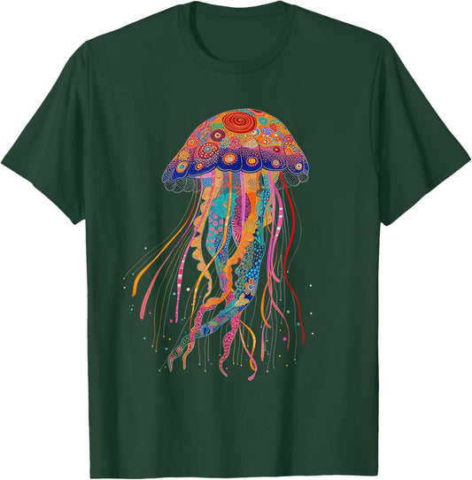 Jellyfish Colourful Floral Pattern Diver Ocean T-Shirt - T-Shirt | Forest