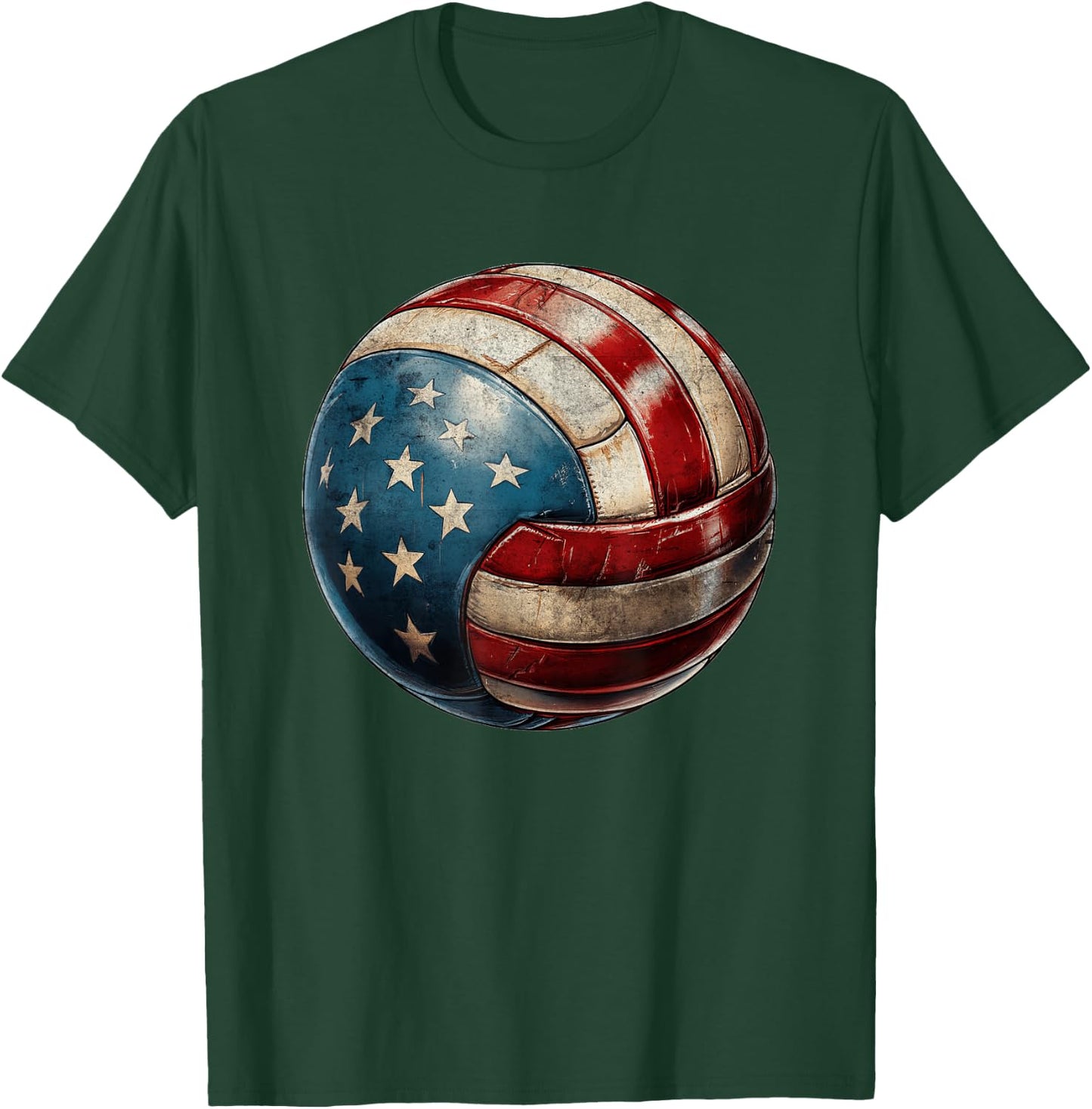 Volleyball USA Flag Support the Team Vintage Distressed T-Shirt - T-Shirt | Forest